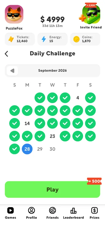 Daily Challenge calendar in WePay
