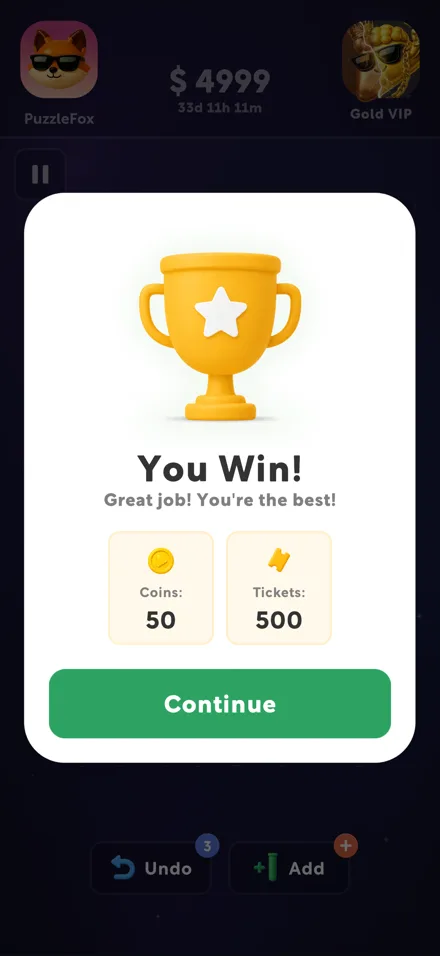 Level complete screen in WePay