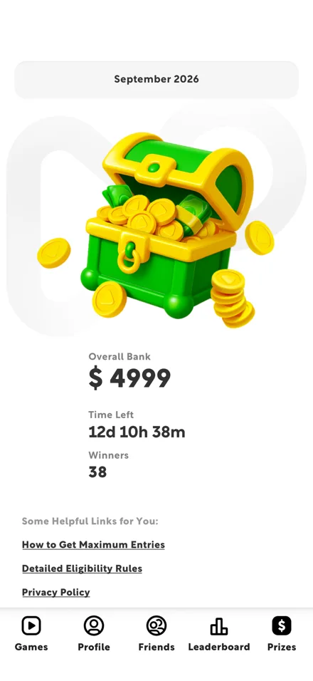 Monthly giveaway screen in WePay