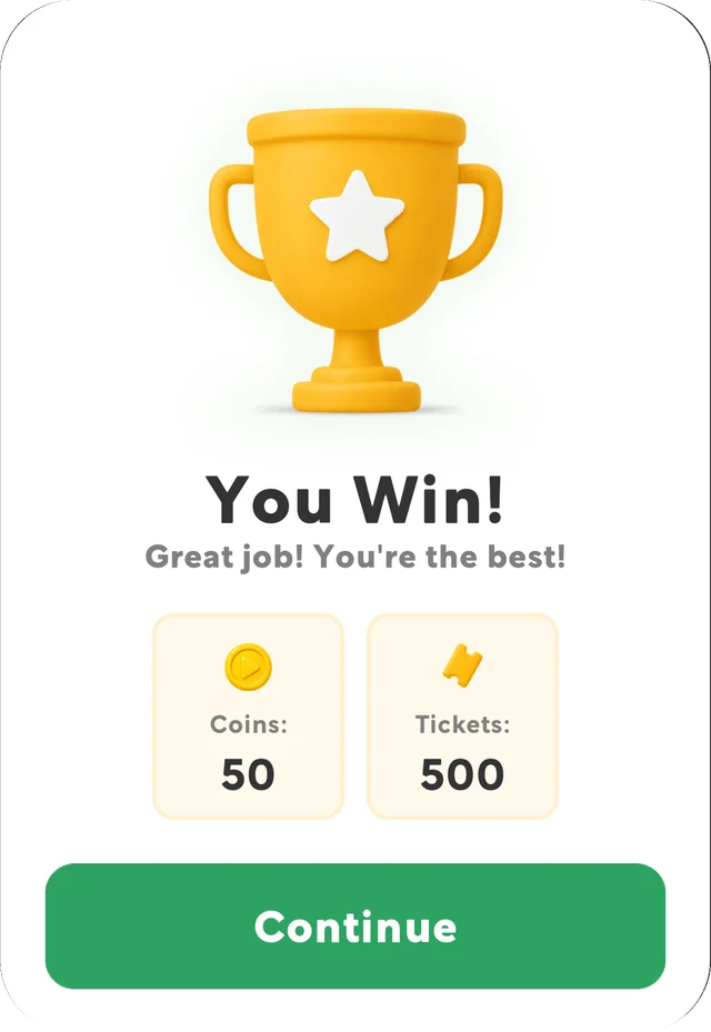 A level-win screen showing the coins and entries earned